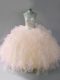Sophisticated Pink Ball Gowns Tulle Halter Top Sleeveless Beading and Ruffles Floor Length Lace Up Quinceanera Gowns