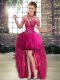 Discount Tulle Sleeveless High Low Evening Dress and Beading and Ruffles