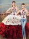 Glamorous White And Red Lace Up Quinceanera Gowns Embroidery and Ruffles Sleeveless Floor Length