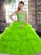 Colorful Sleeveless Brush Train Beading and Pick Ups Quinceanera Gowns