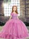 Glorious Floor Length Lilac Child Pageant Dress Tulle Sleeveless Beading