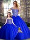 Off The Shoulder Sleeveless Tulle Quinceanera Dresses Beading Brush Train Lace Up