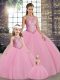 Floor Length Ball Gowns Sleeveless Pink Quinceanera Dresses Lace Up