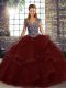 Super Burgundy Straps Lace Up Beading and Ruffles Quinceanera Dresses Sleeveless