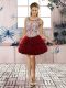 Flirting Burgundy Scoop Neckline Beading and Ruffles Evening Dress Sleeveless Lace Up