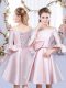 Customized Off The Shoulder 3 4 Length Sleeve Lace Up Damas Dress Baby Pink Satin