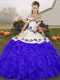 Blue Sleeveless Embroidery and Ruffles Floor Length Ball Gown Prom Dress