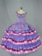 Lavender Straps Neckline Embroidery and Ruffled Layers 15th Birthday Dress Sleeveless Lace Up