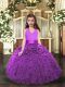 Super Eggplant Purple and Purple Halter Top Lace Up Ruffles Pageant Gowns Sleeveless