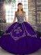 Chic Purple Quinceanera Gowns Military Ball and Sweet 16 and Quinceanera with Beading and Embroidery Straps Sleeveless Lace Up