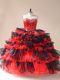 Organza Sweetheart Sleeveless Lace Up Beading and Ruffled Layers Quinceanera Dress in Red And Black
