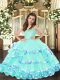 Fashionable Aqua Blue Ball Gowns Straps Sleeveless Organza Floor Length Lace Up Ruffled Layers Girls Pageant Dresses