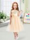 Hot Sale Champagne Organza Zipper Scoop Sleeveless Tea Length Flower Girl Dresses Sequins and Hand Made Flower