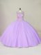 Best Selling Lavender Ball Gowns Scoop Sleeveless Tulle Floor Length Lace Up Beading Sweet 16 Dress