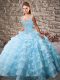 Glamorous Blue Sleeveless Beading and Ruffled Layers Lace Up Sweet 16 Quinceanera Dress