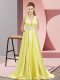 Superior V-neck Sleeveless Brush Train Backless Prom Evening Gown Yellow Elastic Woven Satin