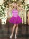 Popular Ball Gowns Prom Dresses Fuchsia Halter Top Tulle Sleeveless Mini Length Lace Up