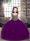 Tulle Straps Sleeveless Lace Up Beading and Ruffles Child Pageant Dress in Purple