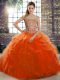 Sleeveless Beading and Ruffles Lace Up Quinceanera Dress with Orange Red Brush Train Sleeveless Beading and Ruffles Lace Up Quinceanera Dress with Orange Red Brush Train
