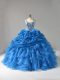 Cheap Straps Sleeveless Lace Up Sweet 16 Quinceanera Dress Blue Organza