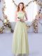 Trendy Yellow Green Empire Tulle Scoop Sleeveless Lace and Belt Floor Length Side Zipper Vestidos de Damas