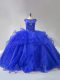 Royal Blue Ball Gown Prom Dress Sweet 16 and Quinceanera with Beading and Ruffles Scoop Sleeveless Brush Train Lace Up
