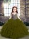 Sleeveless Floor Length Beading and Ruffles Lace Up Kids Pageant Dress with Olive Green