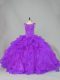 Fantastic Purple Sleeveless Organza Brush Train Lace Up Sweet 16 Dress for Sweet 16 and Quinceanera