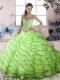 Suitable Sleeveless Organza Brush Train Lace Up Quinceanera Gowns in Yellow Green with Ruffled Layers