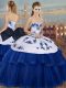 Decent Embroidery and Bowknot Vestidos de Quinceanera Royal Blue Lace Up Sleeveless Floor Length