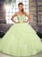 Exquisite Sweetheart Sleeveless Tulle Quinceanera Dresses Beading and Ruffled Layers Brush Train Lace Up