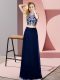 Stunning Scoop Sleeveless Backless Evening Dress Blue Chiffon