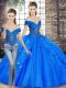 Free and Easy Floor Length Lace Up Sweet 16 Dress Royal Blue for Military Ball and Sweet 16 and Quinceanera with Beading and Ruffles