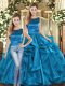 Fitting Sleeveless Lace Up Floor Length Ruffles 15 Quinceanera Dress