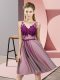 Captivating Tulle V-neck Sleeveless Lace Up Appliques Vestidos de Damas in Pink