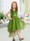 Olive Green Sleeveless Sequins and Bowknot High Low Flower Girl Dress