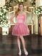 Watermelon Red Ball Gowns Tulle Sweetheart Sleeveless Appliques Mini Length Lace Up Homecoming Dress