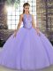 Fantastic Lavender Ball Gowns Embroidery Ball Gown Prom Dress Lace Up Tulle Sleeveless Floor Length