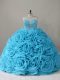 Dazzling Sweetheart Sleeveless Fabric With Rolling Flowers Quinceanera Gown Beading Brush Train Side Zipper