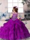 Luxurious Purple Organza Zipper Scoop Sleeveless Floor Length Little Girl Pageant Dress Beading and Pick Ups