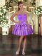 Luxurious Purple Ball Gowns Ruffled Layers Prom Dress Lace Up Taffeta Sleeveless Mini Length