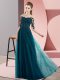 Wonderful Peacock Green Bateau Neckline Beading and Lace Damas Dress Half Sleeves Lace Up