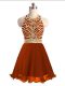 Perfect Sleeveless Chiffon Mini Length Zipper Prom Party Dress in Rust Red with Beading