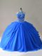 Ball Gowns Sweet 16 Dresses Royal Blue Halter Top Tulle Sleeveless Floor Length Lace Up