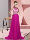 Classical Beading Evening Dress Fuchsia Backless Sleeveless Brush Train