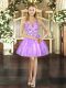 Gorgeous Straps Sleeveless Prom Evening Gown Mini Length Beading and Ruffles Lilac Tulle