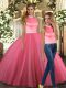 Gorgeous Sleeveless Floor Length Beading Backless Sweet 16 Dresses with Coral Red