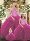 Glamorous Sleeveless Tulle Floor Length Lace Up Vestidos de Quinceanera in Fuchsia with Beading and Ruffles