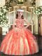 Orange Red Ball Gowns Tulle Halter Top Sleeveless Appliques and Ruffles Floor Length Lace Up Girls Pageant Dresses