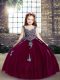 Fuchsia Ball Gowns Appliques Girls Pageant Dresses Lace Up Tulle Sleeveless Floor Length